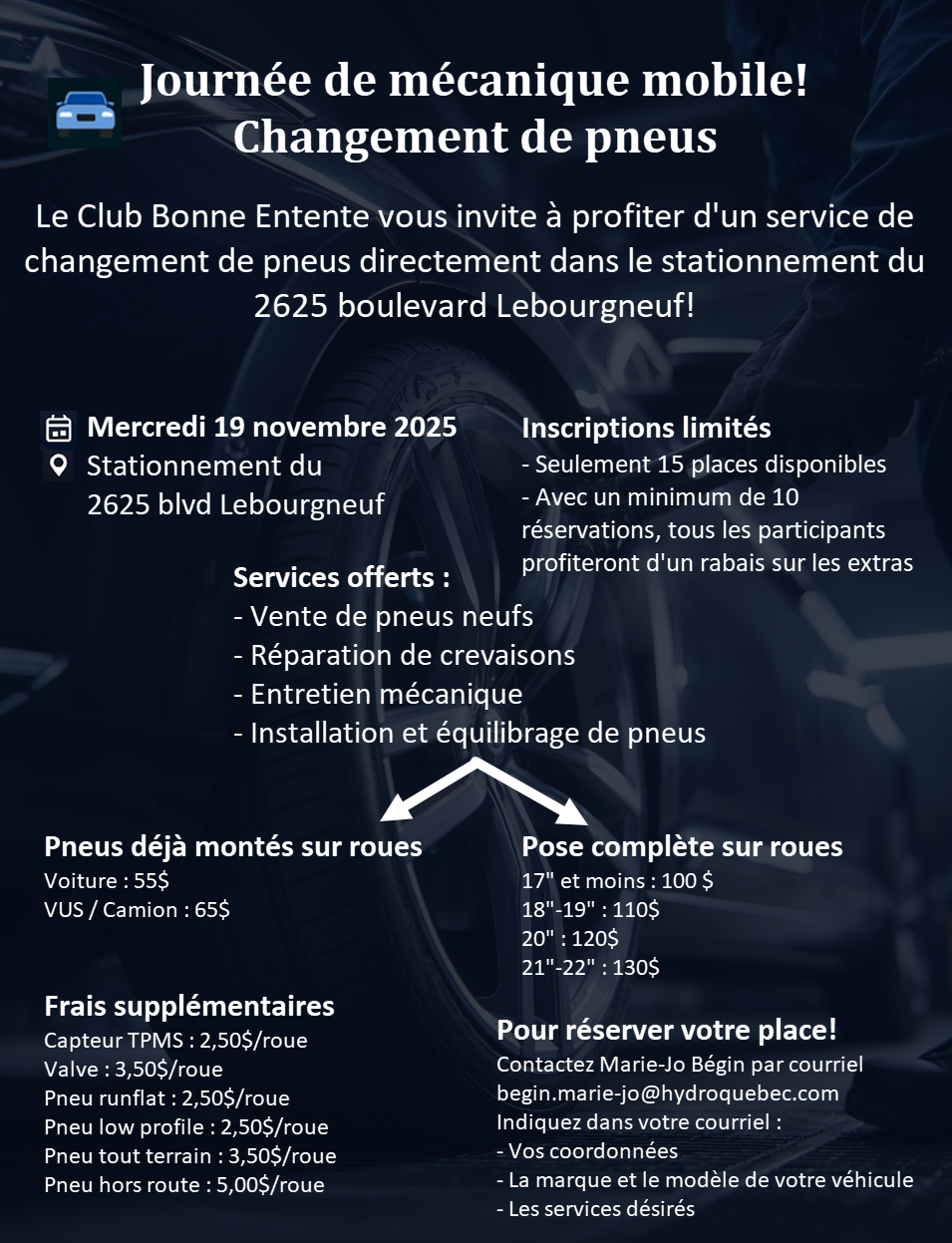 Journée de mécanique mobile au bureau de Lebourgneuf - Contactez Marie-Jo Bégin